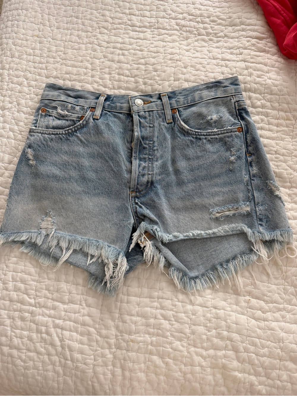 AGOLDE Distressed Light Blue Denim Parker Shorts